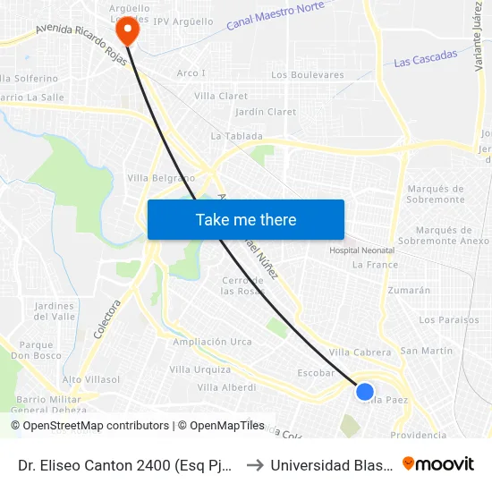 Dr. Eliseo Canton 2400 (Esq  Pje. San Jose) to Universidad Blas Pascal map