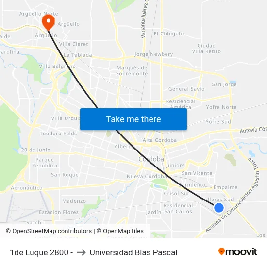 1de Luque 2800 - to Universidad Blas Pascal map