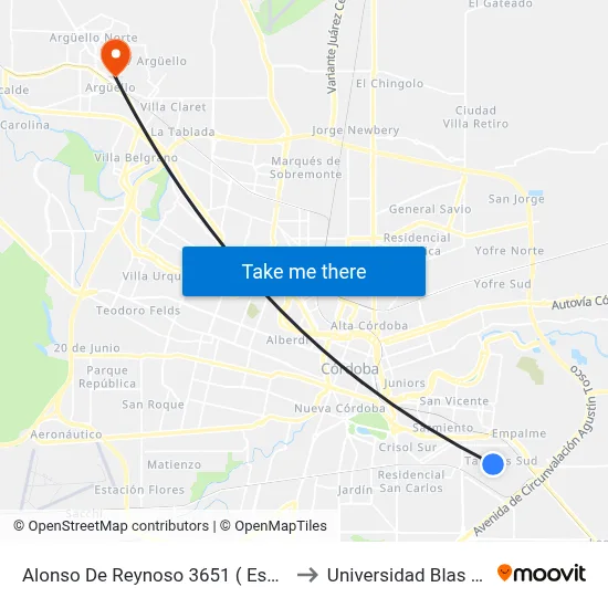 Alonso De Reynoso 3651 ( Esq Leartes) to Universidad Blas Pascal map