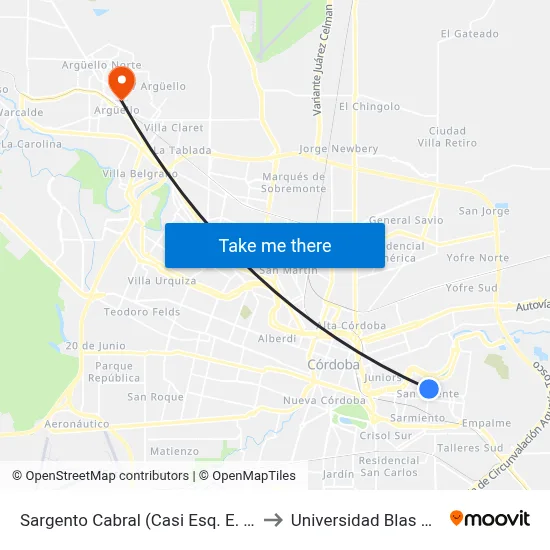 Sargento Cabral (Casi Esq. E. Unidos) to Universidad Blas Pascal map
