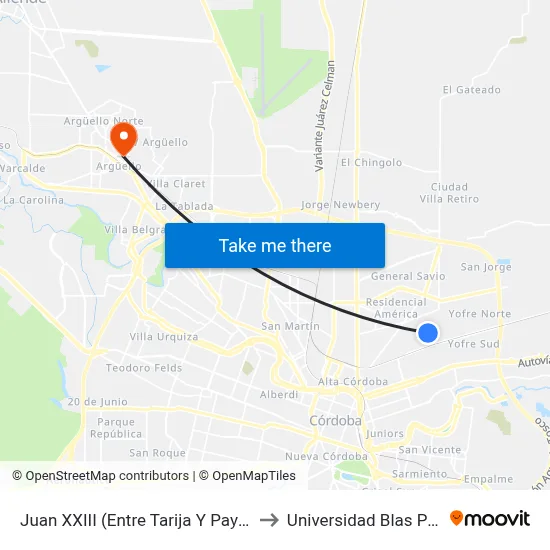 Juan XXIII (Entre Tarija Y Paysandú) to Universidad Blas Pascal map