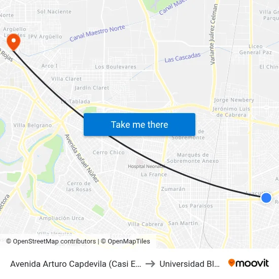 Avenida Arturo Capdevila (Casi Esq. O. Carranza) to Universidad Blas Pascal map
