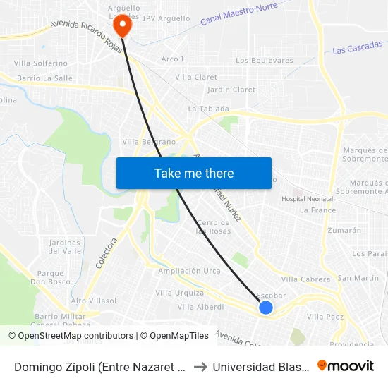 Domingo Zípoli (Entre Nazaret E I. Mestre) to Universidad Blas Pascal map