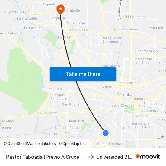 Pastor Taboada (Previo A Cruce Armada Argentina) to Universidad Blas Pascal map