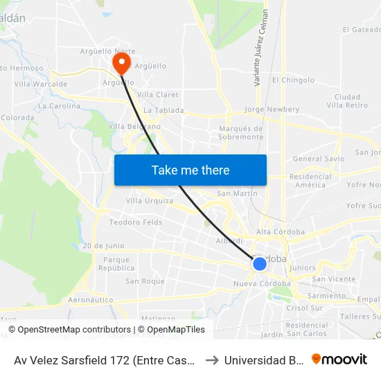 Av Velez Sarsfield 172 (Entre Caseros Y Duarte Quiros) to Universidad Blas Pascal map