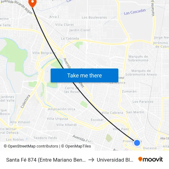 Santa Fé 874 (Entre Mariano Benitez Y Dumesnil) to Universidad Blas Pascal map