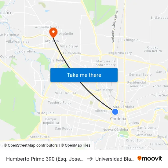 Humberto Primo 390 (Esq. Jose Antonio Sucre) to Universidad Blas Pascal map