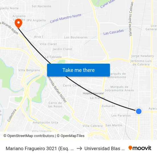 Mariano Fragueiro 3021 (Esq. Gongora) to Universidad Blas Pascal map