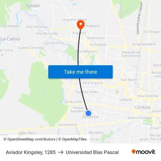 Aviador Kingsley, 1285 to Universidad Blas Pascal map