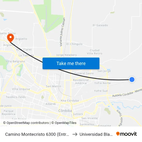 Camino Montecristo 6300 (Entre Kilometro 6) to Universidad Blas Pascal map