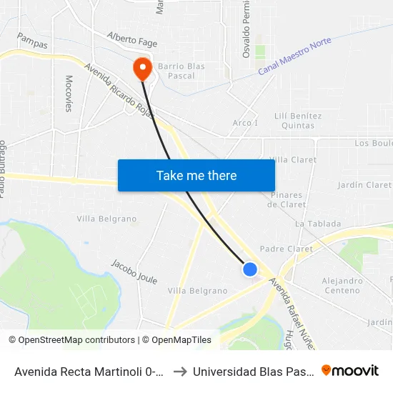 Avenida Recta Martinoli 0-100 to Universidad Blas Pascal map