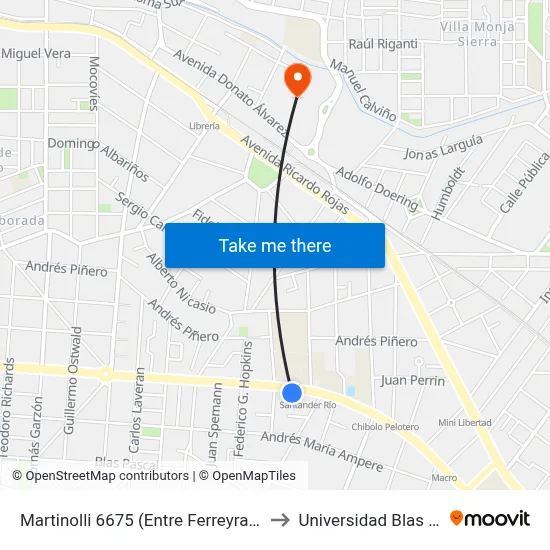 Martinolli 6675 (Entre Ferreyra Y Lasalle) to Universidad Blas Pascal map