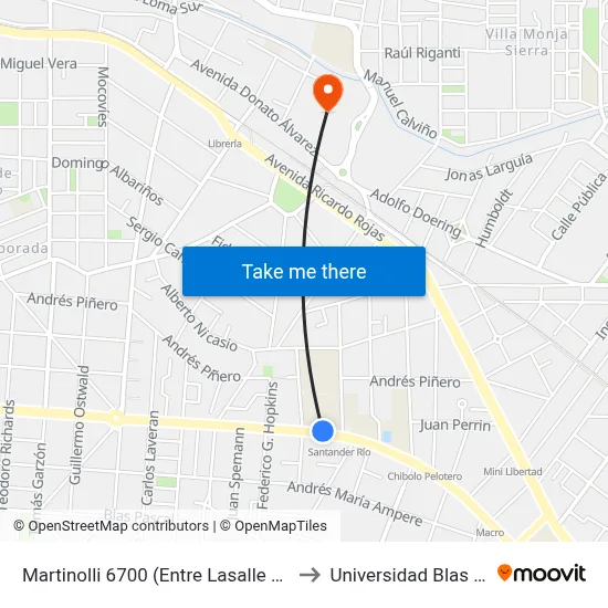 Martinolli 6700 (Entre Lasalle Y Ferreyra) to Universidad Blas Pascal map