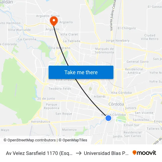 Av Velez Sarsfield 1170  (Esq. Peru) to Universidad Blas Pascal map