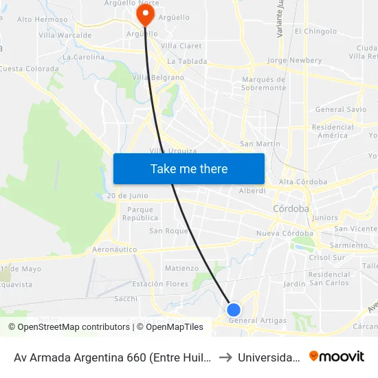 Av Armada Argentina 660 (Entre Huiliches Y Cacheuta (Pasando Esquel)) to Universidad Blas Pascal map