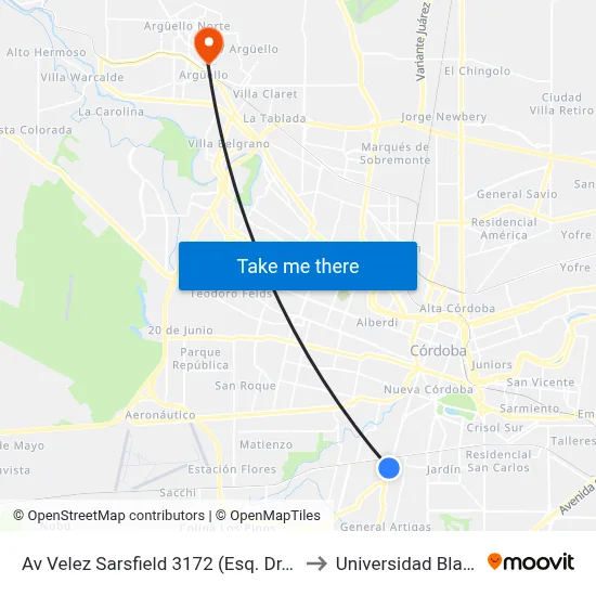 Av Velez Sarsfield 3172  (Esq. Dr.  Jose Pizarro) to Universidad Blas Pascal map