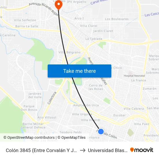 Colón 3845 (Entre Corvalán Y José Chavez) to Universidad Blas Pascal map