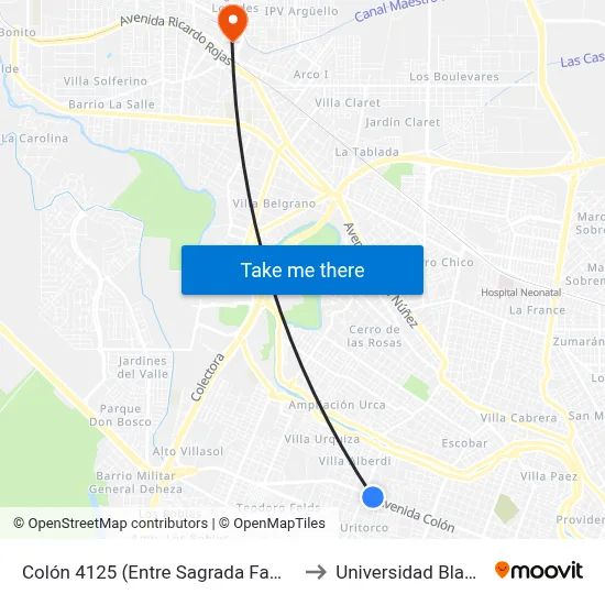 Colón 4125 (Entre Sagrada Familia Y Oñate) to Universidad Blas Pascal map