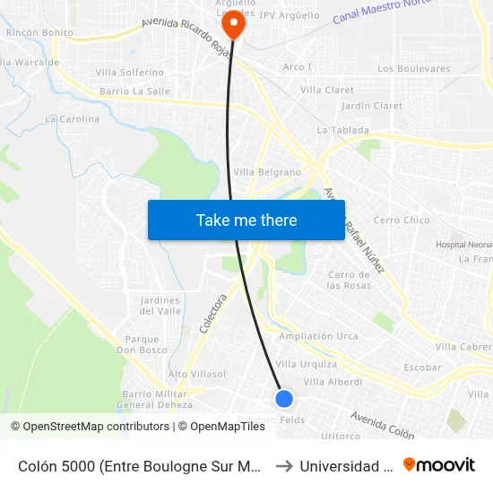 Colón 5000 (Entre Boulogne Sur Mer Y Bartolomé De Mansilla) to Universidad Blas Pascal map
