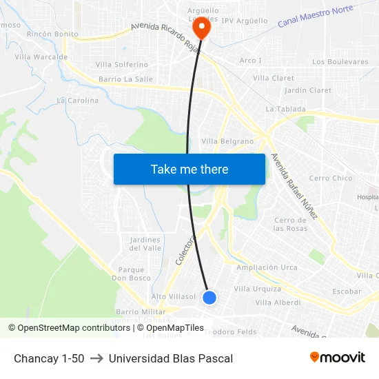 Chancay 1-50 to Universidad Blas Pascal map