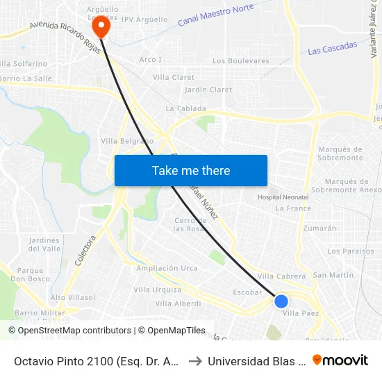 Octavio Pinto 2100 (Esq. Dr. Angel Roffo) to Universidad Blas Pascal map