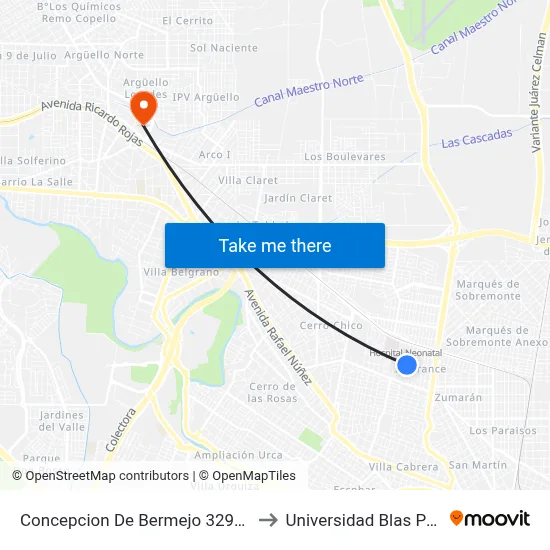 Concepcion De Bermejo 3299-3400 to Universidad Blas Pascal map