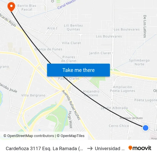 Cardeñoza 3117 Esq. La Ramada (Entre Ombu Y La Ramada) to Universidad Blas Pascal map