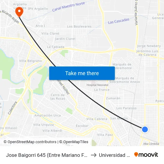 Jose Baigorri 645 (Entre Mariano Fragueiro Y Gral. Lavalleja) to Universidad Blas Pascal map
