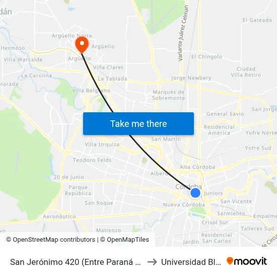San Jerónimo 420 (Entre Paraná Y Obispo Salguero) to Universidad Blas Pascal map