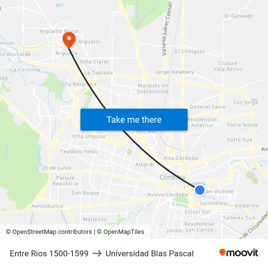 Entre Rios 1500-1599 to Universidad Blas Pascal map