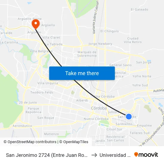 San Jeronimo 2724 (Entre Juan Rodriguez Y Ambrosio Funes) to Universidad Blas Pascal map