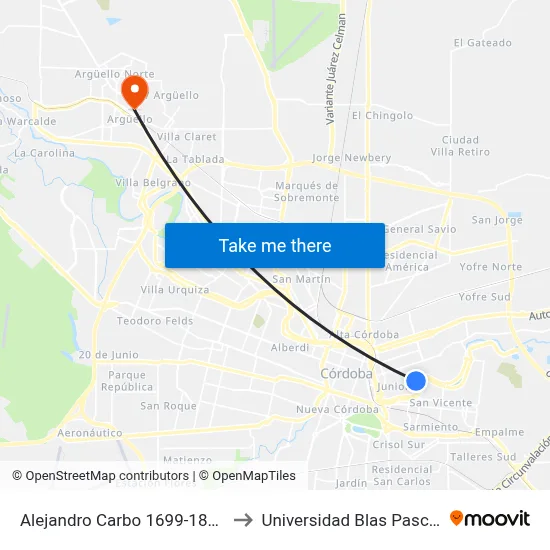 Alejandro Carbo 1699-1800 to Universidad Blas Pascal map