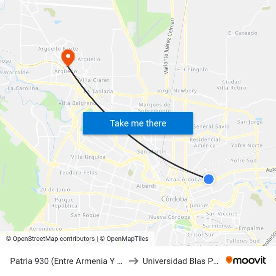 Patria 930 (Entre Armenia Y Garay) to Universidad Blas Pascal map