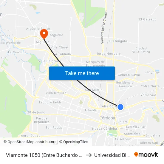 Viamonte 1050 (Entre Buchardo Y Juan De Garay) to Universidad Blas Pascal map
