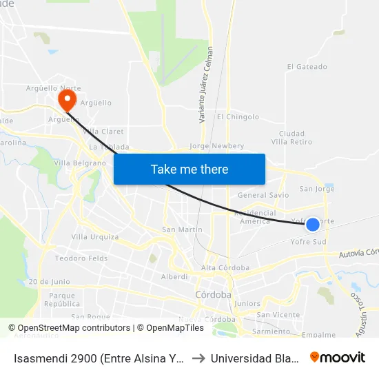 Isasmendi 2900 (Entre Alsina Y Altolaguirre) to Universidad Blas Pascal map