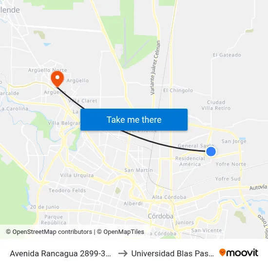 Avenida Rancagua 2899-3000 to Universidad Blas Pascal map