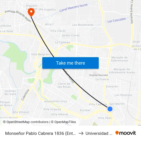 Monseñor Pablo Cabrera 1836 (Entre Caraffa Y Martín García) to Universidad Blas Pascal map