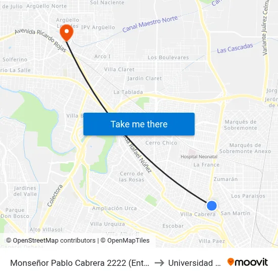 Monseñor Pablo Cabrera 2222 (Entre Córdoba Y 1º De Mayo) to Universidad Blas Pascal map