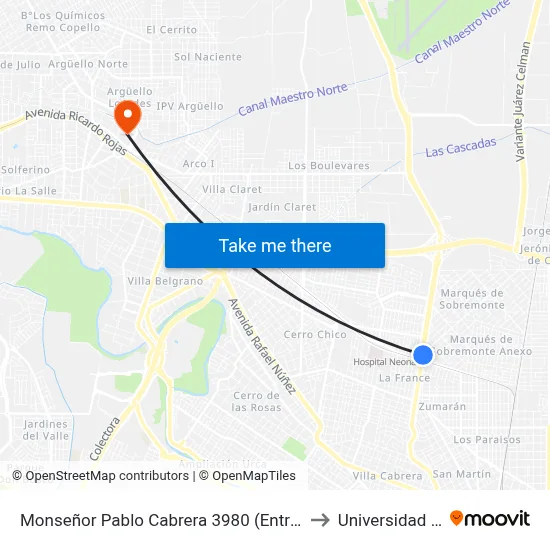 Monseñor Pablo Cabrera 3980 (Entre Lopez Correa Y Juan Nieto) to Universidad Blas Pascal map