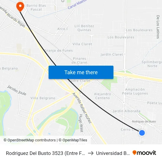 Rodriguez Del Busto 3523 (Entre Frente Dinosaurio Mall) to Universidad Blas Pascal map