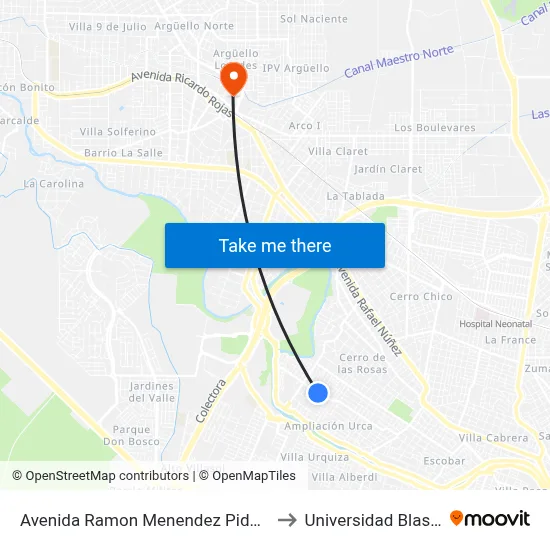 Avenida Ramon Menendez Pidal 4100-4129 to Universidad Blas Pascal map