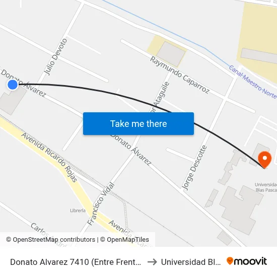 Donato Alvarez 7410 (Entre Frente Arguello Juniors) to Universidad Blas Pascal map