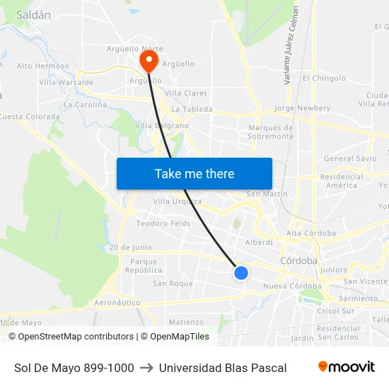 Sol De Mayo 899-1000 to Universidad Blas Pascal map