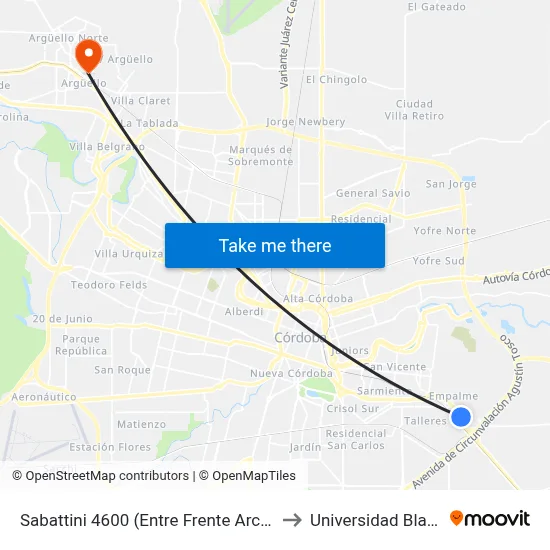 Sabattini 4600 (Entre Frente Arco De Cordoba) to Universidad Blas Pascal map