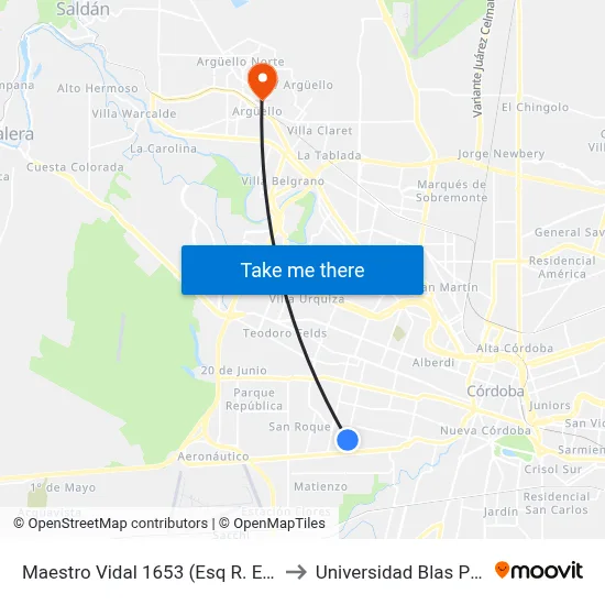 Maestro Vidal 1653 (Esq  R. Espolie) to Universidad Blas Pascal map