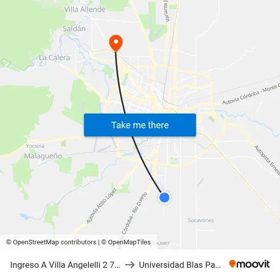 Ingreso A Villa Angelelli 2 7890 to Universidad Blas Pascal map
