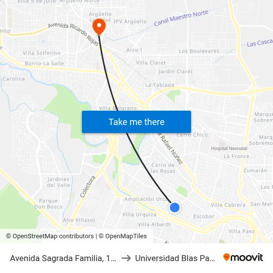 Avenida Sagrada Familia, 1079 to Universidad Blas Pascal map