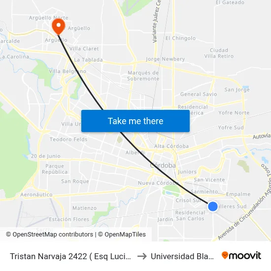 Tristan Narvaja 2422 ( Esq Lucio V Mansilla) to Universidad Blas Pascal map