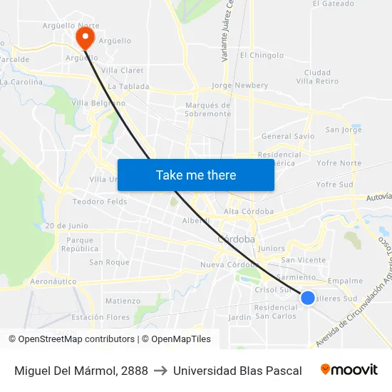 Miguel Del Mármol, 2888 to Universidad Blas Pascal map