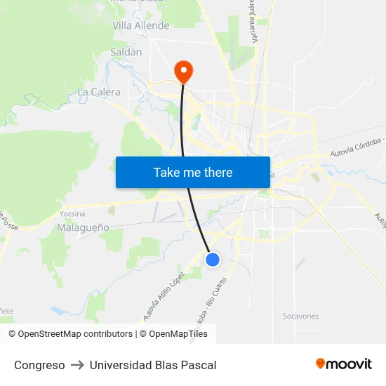 Congreso to Universidad Blas Pascal map